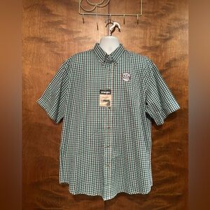 Wrangler Riata Short Sleeve Plaid Shirt Mens XXL Green Button Down Easy Care